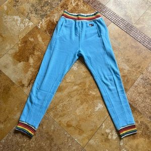Aviator Nation Baby Blue and Rainbow Stripe Sweatpants